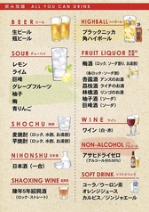 食べ飲み放題の飲み物のメニューについて