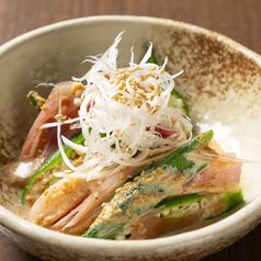 オクラとみょうがの胡麻酢がけ