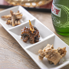 珍味三種盛り(鰻の生姜煮・ひもポン・鰻の奈良漬)