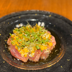 マグロのカルパッチョ　菜の花とわさびとマスタードと共に