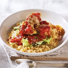 唐揚げのチリトマピラフ