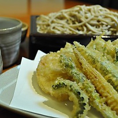 天然海老と季節野菜天せいろ又はそば