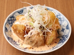 じゃがバターの天ぷら　濃厚明太ソース添え