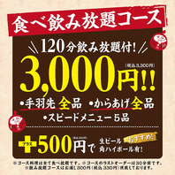 【3000円(税込3300円)で満腹！食べ飲み放題プラン】