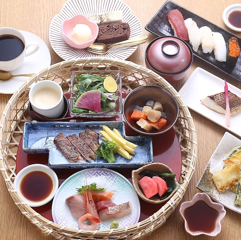 20周年記念、感謝の花かご会席。ドリンク付きでゆったりたっぷりの充実ランチ。