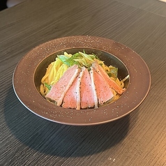 炙り鴨と九条葱の柚子胡椒パスタ