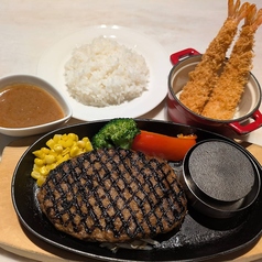 鉄板グリルハンバーグと海老フライ(2尾)