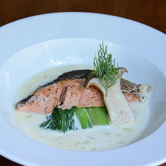 秋鮭とチンゲン菜の豆乳クリーム