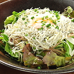 釜揚げしらすと温泉卵のサラダ~ノンオイルドレッシング~