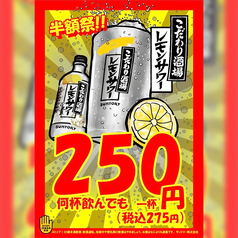 【期間限定!半額祭】何杯飲んでも半額!こだわり酒場のレモンサワーが1杯275円