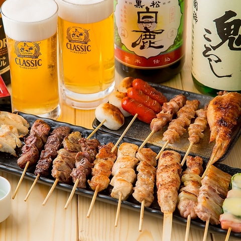 翌5時までOPEN！お得な飲み放題とボリューム＆最高の串焼き、工夫を凝らした一品料理