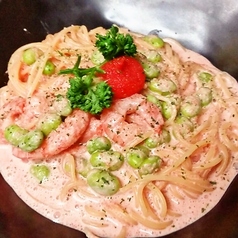 えだまめとエビの明太子パスタ
