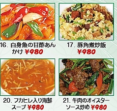 白身魚の甘酢あん/豚角煮炒飯/フカヒレ入り海鮮スープ/牛肉のオイスターソース炒め