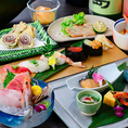 《自慢のコース！》豪華旬食材が彩る加賀百万石コース【約40種類日本酒付き2H飲放題】8000円⇒6000円：金沢港直送の鮮魚・加賀野菜を贅沢に使用しつつ、秋の旬食材をふんだんに使ったコース☆贅沢の極みを多能して頂けます。前菜６種に、豪華刺身盛り、旬食材の天ぷら、そして自慢の豪華にぎり寿司と充実の内容です！