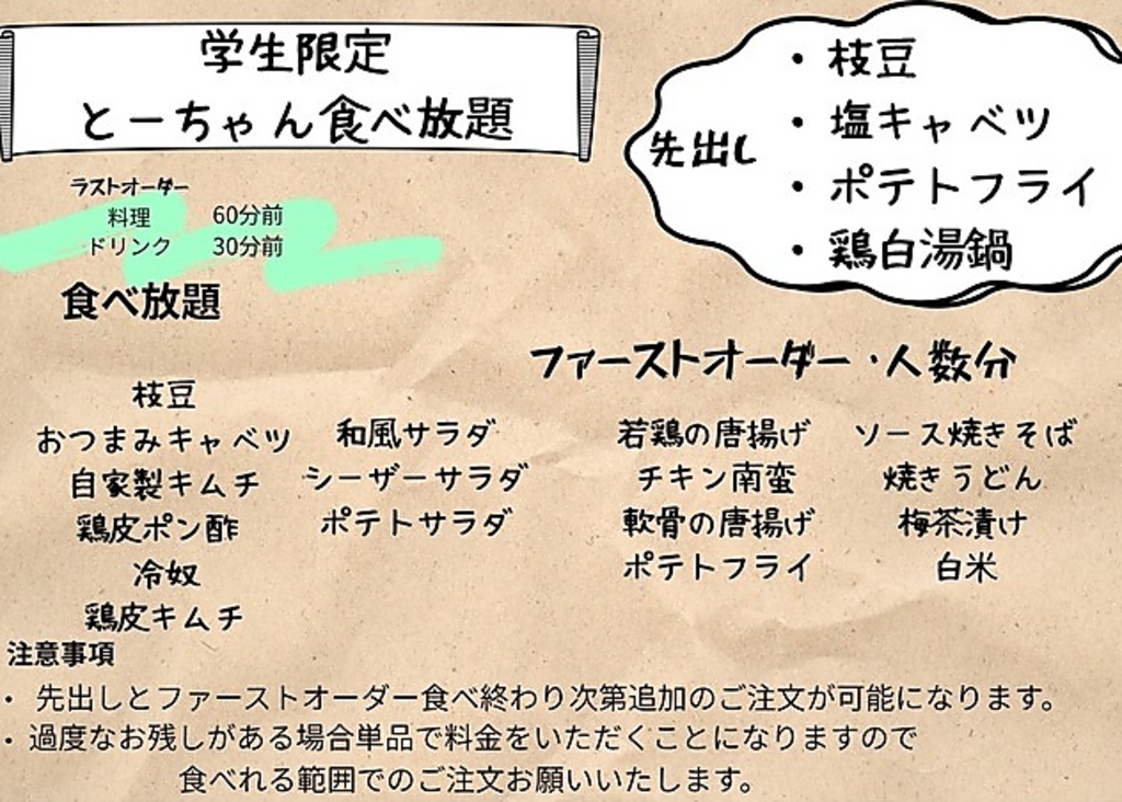 食べ飲み放題（メニュー）