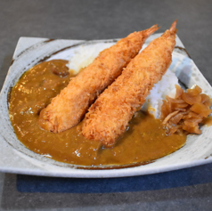 ビーフカレーと大海老フライ定食