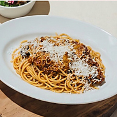 ミートソースと揚げナスのパスタ