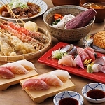 刺身5種や自慢の天ぷら盛りがついた≪刺身天ぷら寿司名物全てが食べれる堪能コース≫