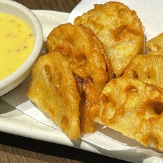 れんこんのはさみ揚げ(ハニーマスタード)/信玄どり鶏皮揚げ 