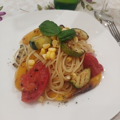 焼き夏野菜のピリ辛アーリオ・オーリオ　冷製スパゲッティ
