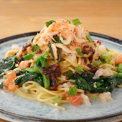 Sakura shrimp, Pounded shrimp, and Rape blossom Spaghetti