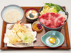 国産牛ロースすき焼きと天ぷら定食