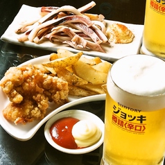 お得なビールセット(ビール1杯+からあげ＆ポテトor浜塩焼きイカ)