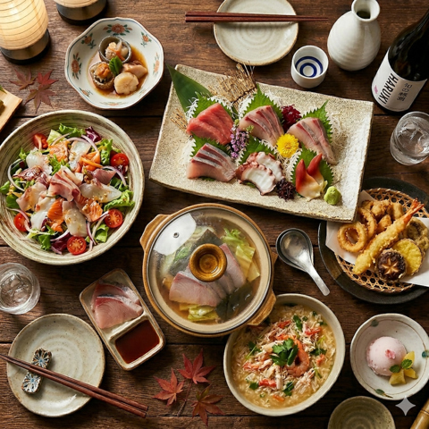 鮮魚や仙台牛など東北の恵みを多彩なお酒とともに。