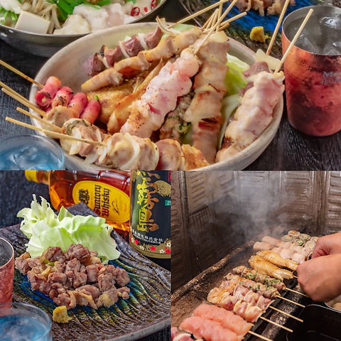 九州産の食材を使用したボリューム満点の串焼きと宮崎県産地鶏のもも焼きがおすすめ！