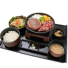 とろけるハンバーグとステーキコンボ御膳