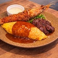 料理メニュー写真&nbsp;NO.3 薄巻きオムライス 牛ハラミステーキ 有頭えびフライ