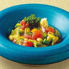 初鰹と夏野菜ねばとろナムル掛け とろみ豆腐