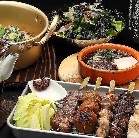お料理は紀州備長炭で焼き上げる静岡県地鶏「御殿鶏」の焼き鳥や、やきとんが自慢です