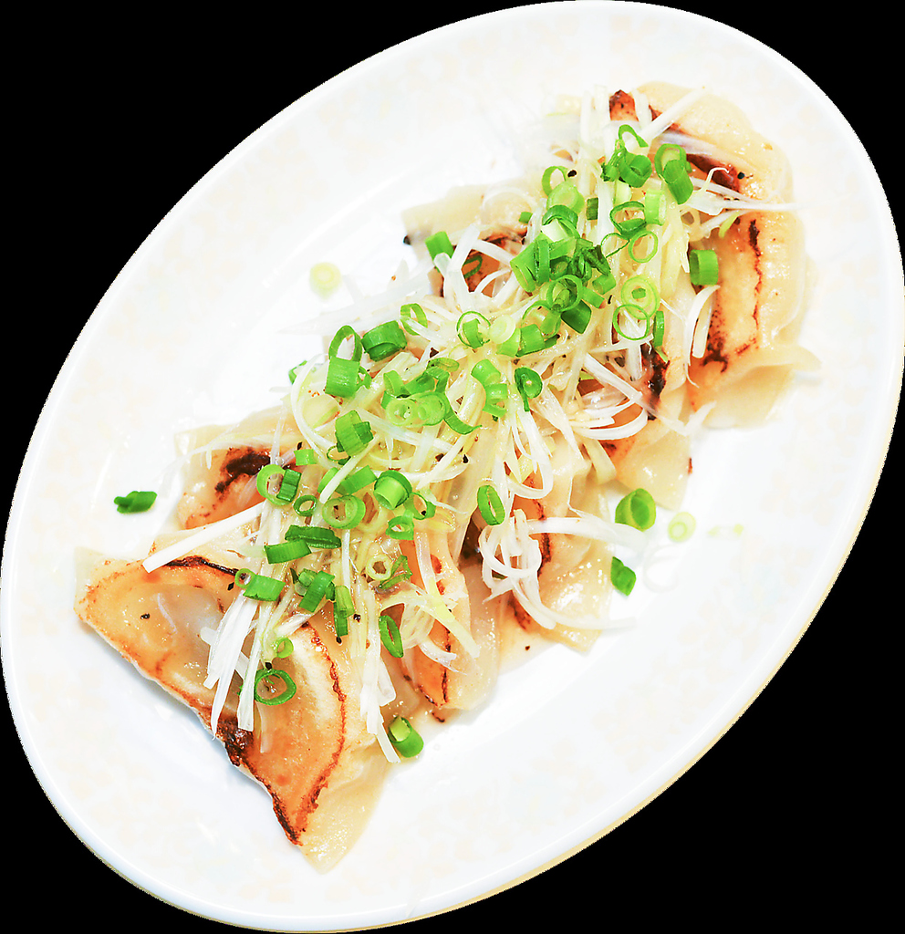 肉汁たっぷりな餃子にネギがどっさり。