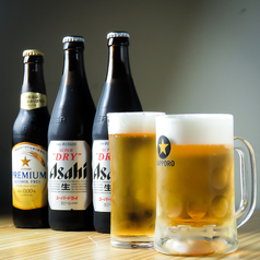 ＜ビール＞生ビールはもちろん瓶ビール・ノンアルコールも飲み放題。全てのお客様にお楽しみいただけます。