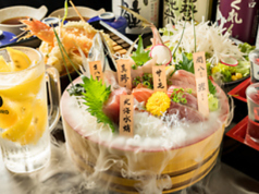鮮魚の桶盛りと創作天ぷら 天しゃり 今池のコース写真