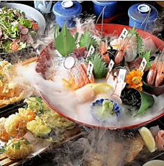 鮮魚の桶盛りと創作天ぷら 天しゃり 今池のコース写真