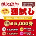 【はずれなし！】10,000円ごとに1回チャレンジ！運試しガチャガチャ◎１等5,000円券/2等3,000円券/3等1,000円券（いずれも当店のみで利用可能なお食事券）/4等お好きな1皿プレゼント券/5等お好きな1杯プレゼント券