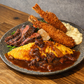 料理メニュー写真&nbsp;NO.4 満腹とりこセット オムハイシ 牛ハラミステーキ100g えびフライ2尾