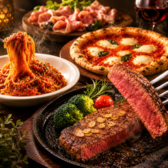 本格窯焼きピッツァ×鉄板ステーキ