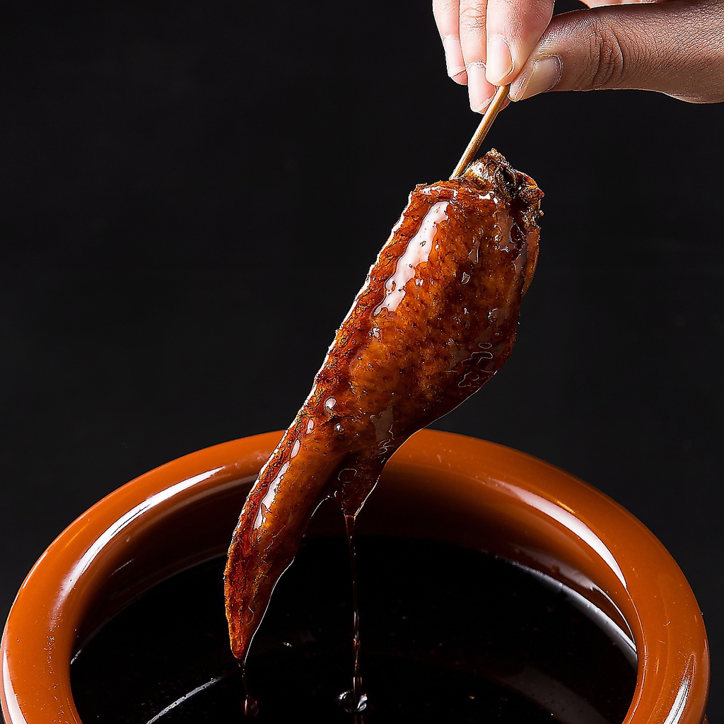 《あま手羽》ジューシーな肉の旨味と熟成されたタレがうまく絡まる至極の一品。