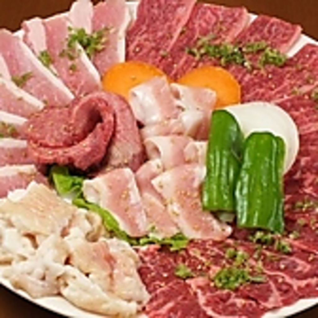 贅沢に一皿でカルビ/ハラミ/ロース/豚カルビ/豚トロ/牛ホルモンの6種類が味わえるお得な一皿です!