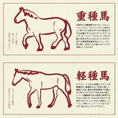 【こだわりの馬肉について】馬の品種は大きく分けて「重種馬」「軽種馬」の二つに分けられます。「重種馬」はずっしりと肉付き旨味が乗りやすく、「軽種馬」はモデル体型で赤身の美味しさを追求できます。肉寿司では品種に合った調理方法を研究しどこにもまねできない馬肉メニューを生み出しました。国産青森馬肉もご用意◎