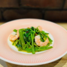 空心菜と海老のアーリオオーリオ