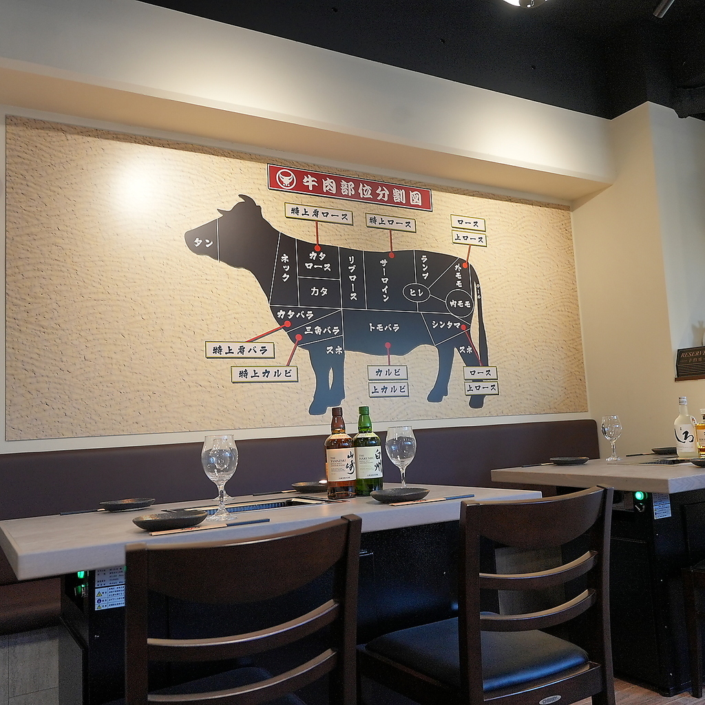 店内には牛の部位図が書かれてますので、お肉をご注文の際は「どのお肉部分なのか」が確認できます。