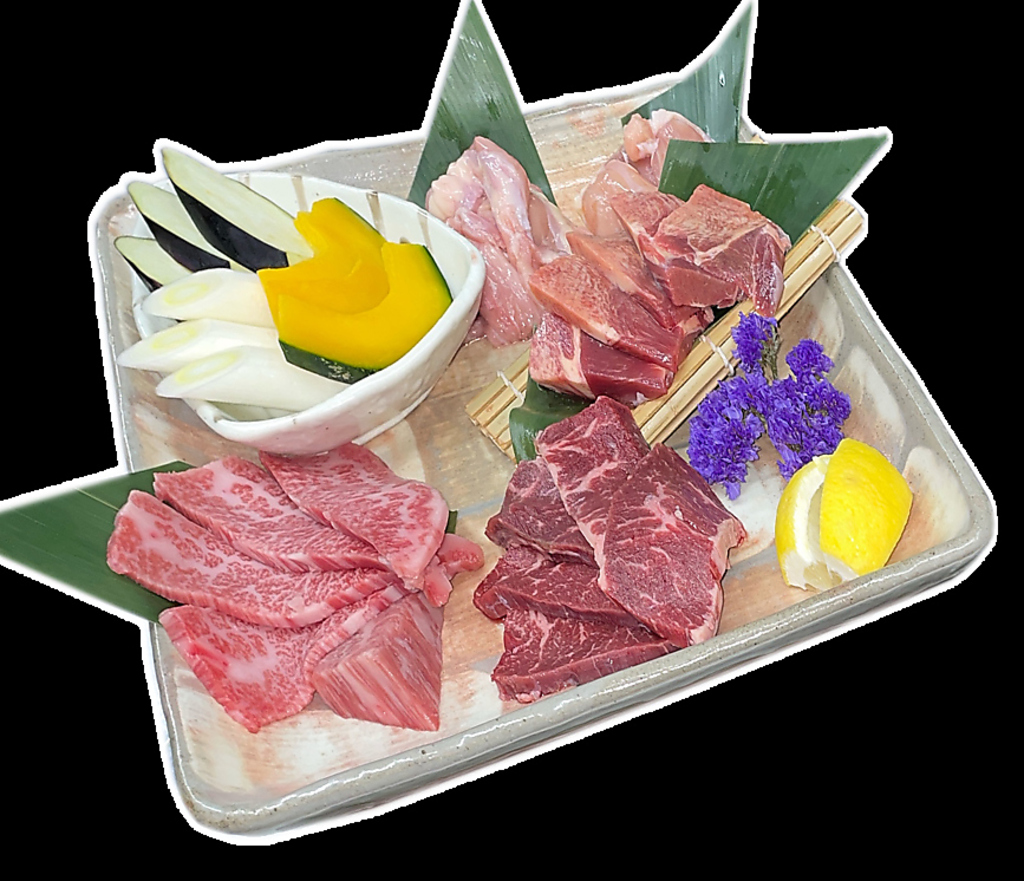 二名様におすすめ！出雲ノ國盛りコース　焼肉盛りとサラダ、おつまみ等がついたお得なコース