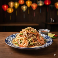 青いパパイヤと海老と煮豚サラダ