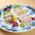 料理メニュー写真&nbsp;真鯛造り・炙り・昆布〆　三種盛り