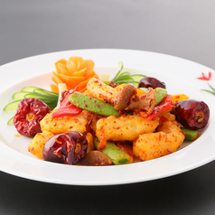 白身魚と春筍の朝天唐炒め