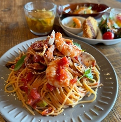 海老とアサリのトマトパスタ